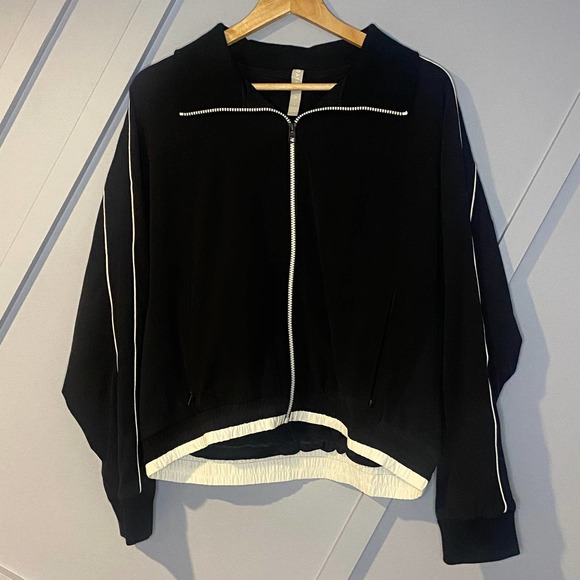 Athleta Jackets & Coats Athleta Brooklyn Track Bomber Black White